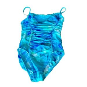 Vintage Christina Womens Blue Tropical One Piece Bathing Swim Suit Sz 14/36 EUC